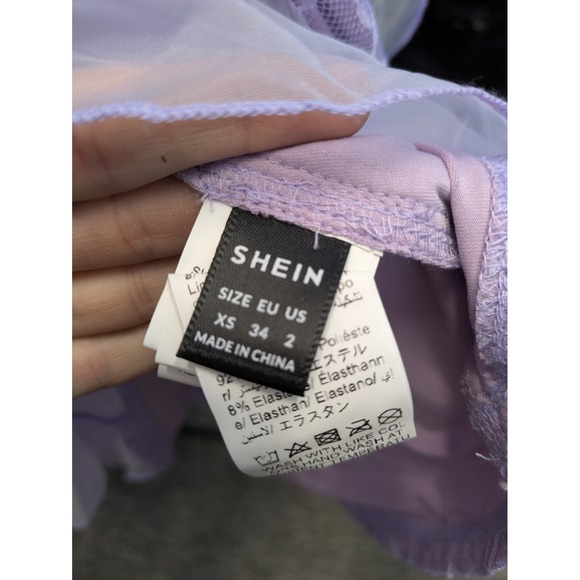 SHEIN Women's Size XS Lavender Purple Floral Lace Ruffle Maxi Dress US Size 2 - Picture 7 of 9